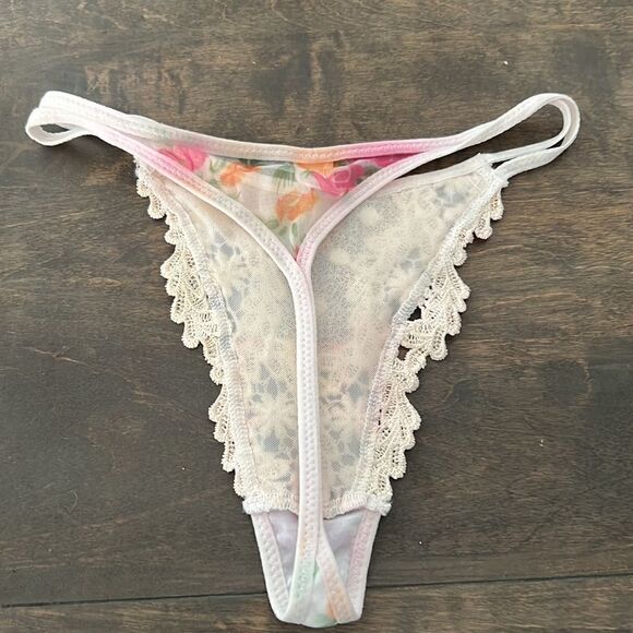 Floral embroidery double string thong Sz-Large - Picture 4 of 10